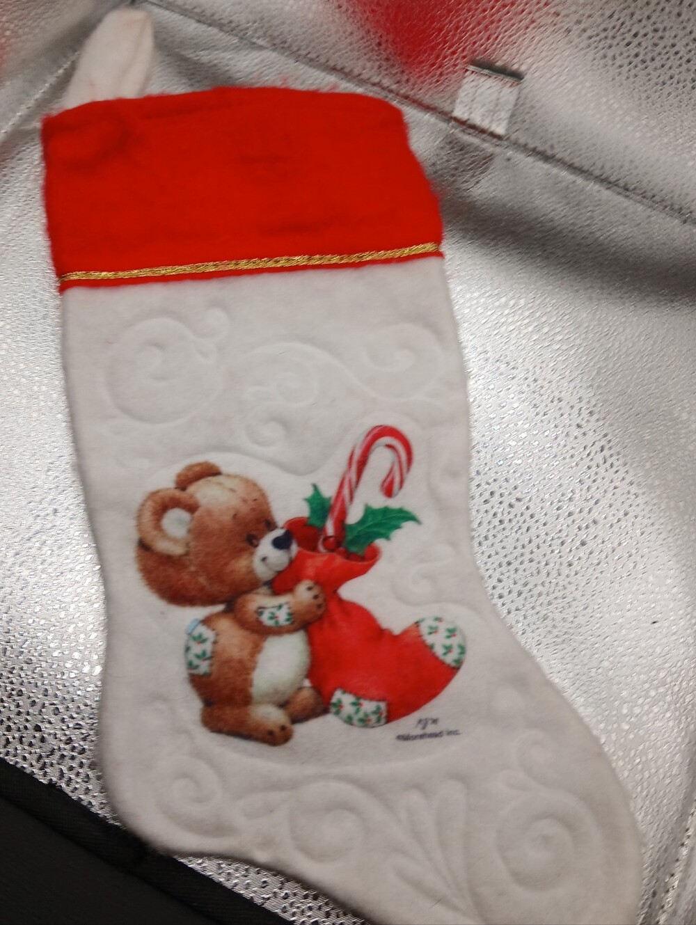 Vintage Morehead Inc. 15" Felt Christmas Stocking Teddy Bear Mouse Candy Cane